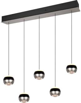 LED Hanglamp - Trio Select Orbit - 5 Lichtpunten van 8 Watt - Rechthoek - Dimbaar - Aanpasbare Lichtkleur - Hoogte Aanpasbaar zonder Contragewicht - Mat Nikkel - Metaal Zeer Warm Wit;Warm wit;Natuurlijk wit