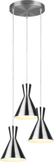 LED Hanglamp - Trion Ewomi - E27 Fitting - 3-lichts - Rond - Mat Nikkel - Aluminium Zilverkleurig