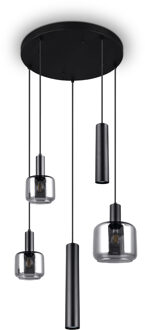 LED Hanglamp - Trion Marat - 5-lichts - Rond - IP20 - Mat Zwart - Metaal