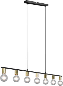 LED Hanglamp - Trion Zuncka - E27 Fitting - 7-lichts - Rechthoek - Mat Zwart/Goud - Aluminium