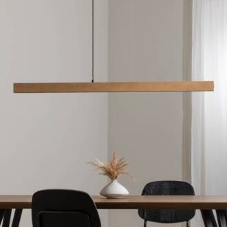 LED-hanglamp van hout Teo, grenen, 126 cm, touchdimmer kin, zwart