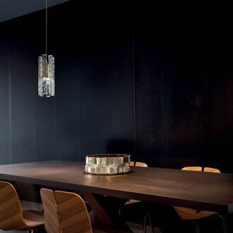 LED hanglamp Vegas Single Rond, Ø 12 cm, kristalglas bladgoud, duidelijk gestructureerd