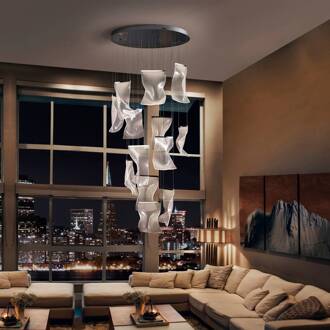 LED hanglamp Velos II, 13-lichts, chroom, dimbaar, kunststof chroom, transparant