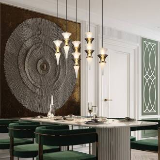 LED hanglamp Venera, hoogte 29 cm, wit/bruin, glas wit, bruin, zwart, brons