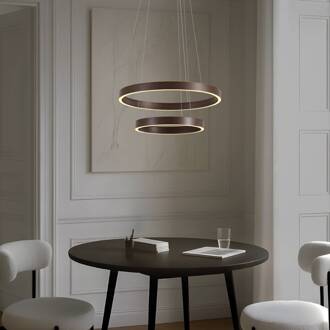 LED hanglamp Yonam, Ø 60 cm, 2-lamps, bruin, CCT koffiebruin, wit