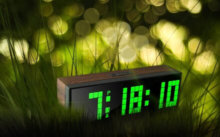 Led Houten Klok Digitale Hout Muur Horloge Grote Scherm Dual Alarm Horloge Nachtkastje Snooze Kookwekker Kantoor Temperatuur Datum timer groen