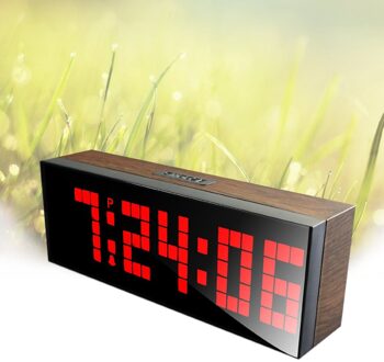 Led Houten Klok Digitale Hout Muur Horloge Grote Scherm Dual Alarm Horloge Nachtkastje Snooze Kookwekker Kantoor Temperatuur Datum timer Rood