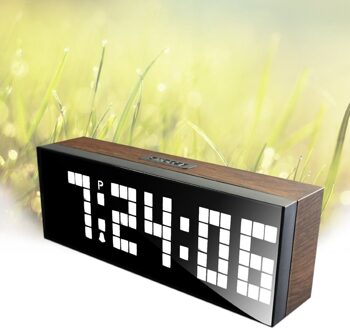 Led Houten Klok Digitale Hout Muur Horloge Grote Scherm Dual Alarm Horloge Nachtkastje Snooze Kookwekker Kantoor Temperatuur Datum timer wit