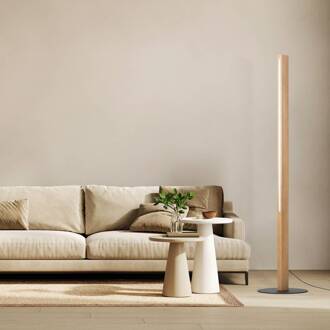 LED-houten staande lamp Teo, grenen, 120 cm, touchdimmer kin, zwart