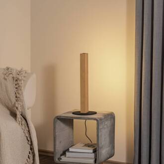 LED-houten tafellamp Teo, beuken, 42 cm, touchdimmer beuk, zwart