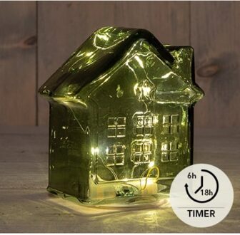 LED Huisje glas groen H14cm