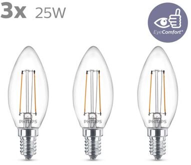 LED Kaars - E14 - Transparant - 25W - Warm Wit Licht - 3 stuks