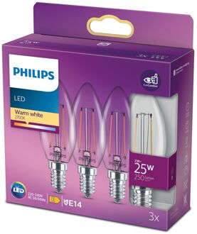 LED Kaars - E14 - Transparant - 25W - Warm Wit Licht - 3 stuks