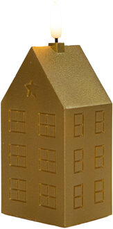LED kaars huisje - goud - H15 cm - met timer