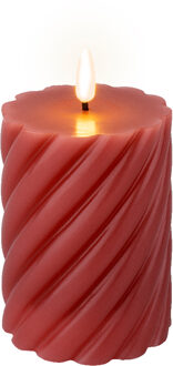 LED Kaars Swirl Velours Roze Met Vlam Effect --met Flikkerende Vlam- rood