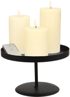 LED kaarsen/stompkaarsen - 3x st - ivoor wit - met zwart rond kaarsenbord 22 cm