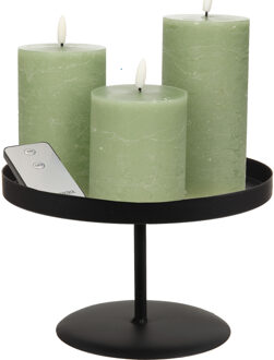LED kaarsen/stompkaarsen - 3x st - jade groen - met zwart rond kaarsenbord 22 cm