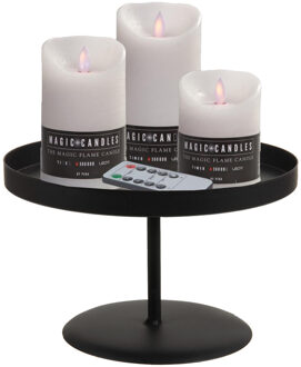 LED kaarsen/stompkaarsen - 3x st - wit - met zwart rond kaarsenbord 22 cm