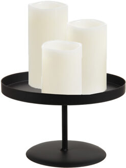 LED kaarsen/stompkaarsen - 3x st - wit - met zwart rond kaarsenbord 22 cm