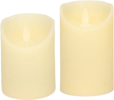 LED kaarsen/stompkaarsen - set 2x - ivoor wit - H10 en H12,5 cm - bewegende vlam - LED kaarsen