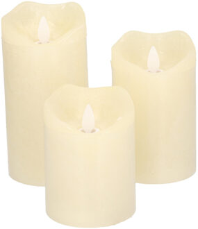 LED kaarsen/stompkaarsen - set van 3x - creme wit - wax - met timer