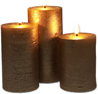 LED kaarsen/stompkaarsen - set van 3x - goud - wax - met timer - D7 cm