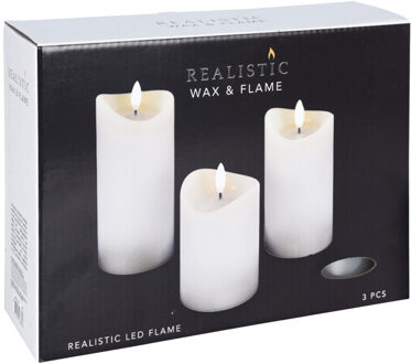 LED kaarsen/stompkaarsen - set van 3x - wit - wax - met timer