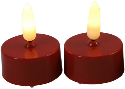 LED kaarsjes theelichtjes - 2x stuks - rood - warm wit