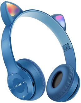 Led Kat Ear Draadloze Hoofdtelefoon 5.0 Bluetooth Oortelefoon Kids Headset 3.5Mm Met Microfoon Noise Cancelling Tf Card 03 blauw