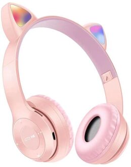 Led Kat Ear Draadloze Hoofdtelefoon 5.0 Bluetooth Oortelefoon Kids Headset 3.5Mm Met Microfoon Noise Cancelling Tf Card 05 roze