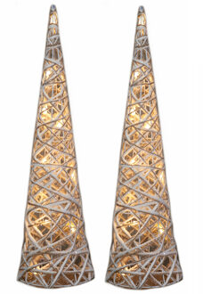 LED kegel kerstboom lamp - 2x stuks - 60 cm - 15 led lampjes - warm wit - kerstverlichting