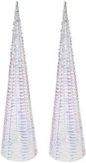 LED kegel kerstboom lampen - 2x - regenboog - 80 leds - warm wit - H80 - ijzer - timer