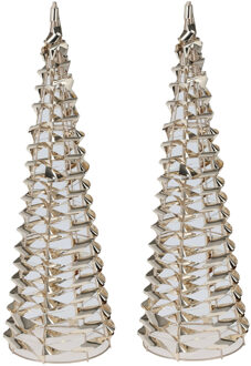 LED kegel kerstboom lampen - 2x st - goud - 30 leds warm wit - H40 - ijzer - timer