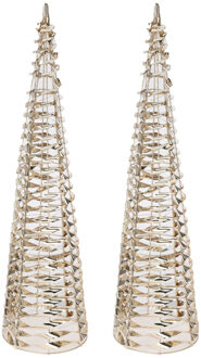 LED kegel kerstboom lampen - 2x st -goud - 60 leds warm wit - H60 - ijzer - timer