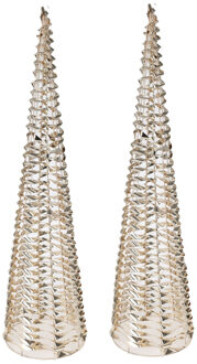 LED kegel kerstboom lampen- 2x st - goud - 80 leds warm wit - H80 - ijzer - timer