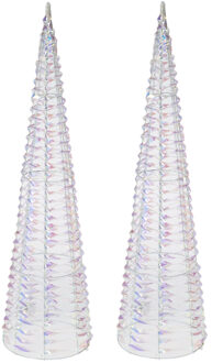 LED kegel kerstboom lampen - 2x st - regenboog - 60 leds - warm wit - H60 - ijzer - timer