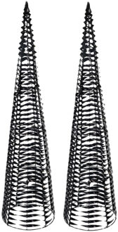 LED kegel kerstboom lampen - 2x - zwart - 80 leds warm wit - H80 - ijzer - timer