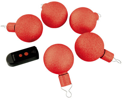 LED kerstballen rood, set van 5 met afstandsbediening