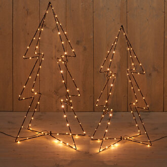 LED kerstbomen - 2x stuks - 3D - 72 en 91 cm - kerstverlichting - kerstverlichting figuur Zwart