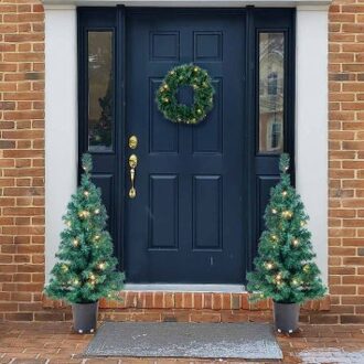 LED-kerstbomen en krans