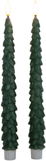 LED kerstboom dinerkaarsen - 2x st - groen - 27 cm