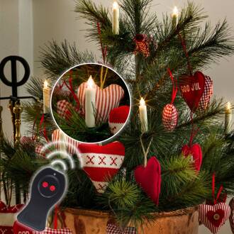 LED kerstboomkaarsen wit op batterijen, 10 lampen groen, wit