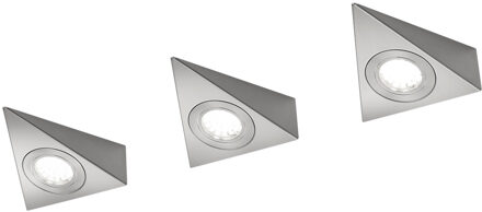LED Keukenkast Verlichting - Trion Ecoli - 9W - 3-lichts - Warm Wit 3000K - Driehoek - Mat Nikkel - Aluminium Zilverkleurig