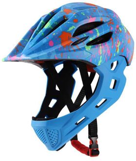 Led Kids Fietsen Helm Volledige Gezicht Afneembare Kinderen Helm Mtb Downhill Fiets Helm Sport Veiligheid Capacete Ciclismo Helmen Blauw