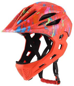 Led Kids Fietsen Helm Volledige Gezicht Afneembare Kinderen Helm Mtb Downhill Fiets Helm Sport Veiligheid Capacete Ciclismo Helmen Oranje