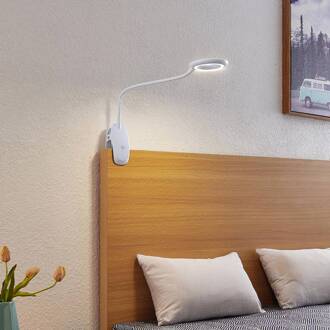 LED klemlamp Harumi, wit, oplaadbare batterij, USB, 51 cm hoog