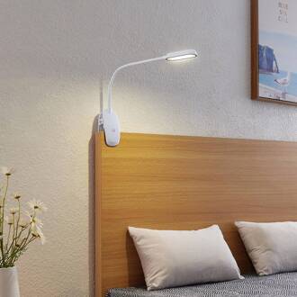 LED klemlamp Najari, hoogte 51 cm, wit, oplaadbare batterij, USB