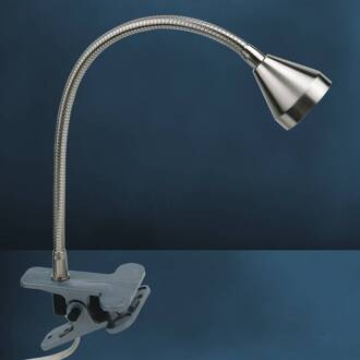 LED-klemverlichting Mini, flexibele arm, nikkel, 3.000K mat geborsteld nikkel, chroom