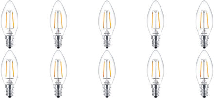 LED Lamp 10 Pack Filament - Classic LEDCandle 827 B35 CL - E14 Fitting - 2W - Warm Wit 2700K Vervangt 25W