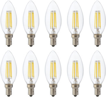 LED Lamp 10 Pack - Kaarslamp - Filament - E14 Fitting - 4W Dimbaar - Warm Wit 2700K